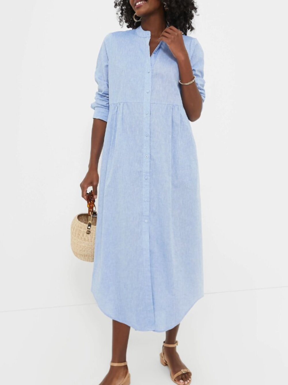 Tuckernuck Baby Blue Button-Front Midi Shirt Dress